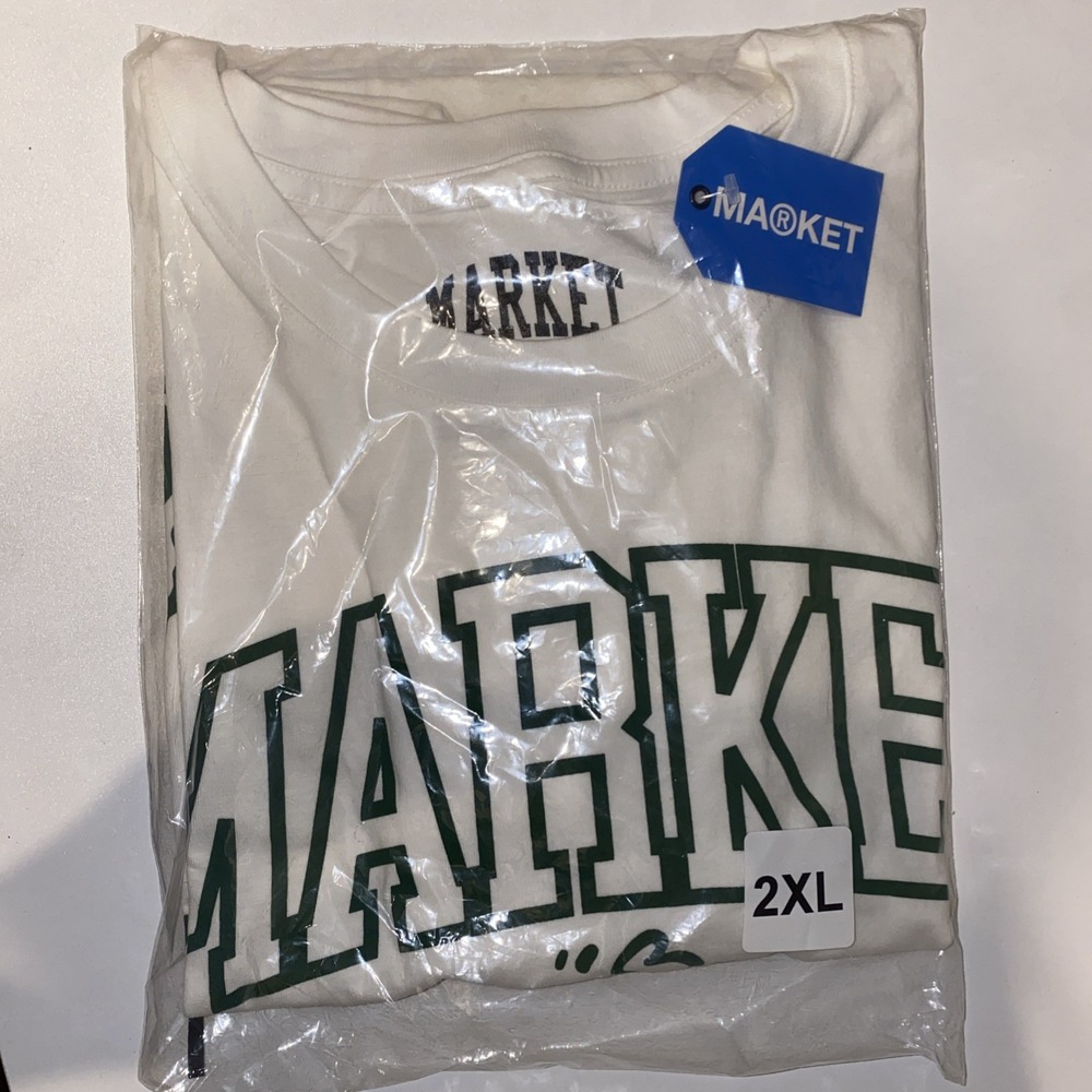 Market football Bulldog Tee green‎ logo Shirt Cream White Mens 2XL XXL NWT